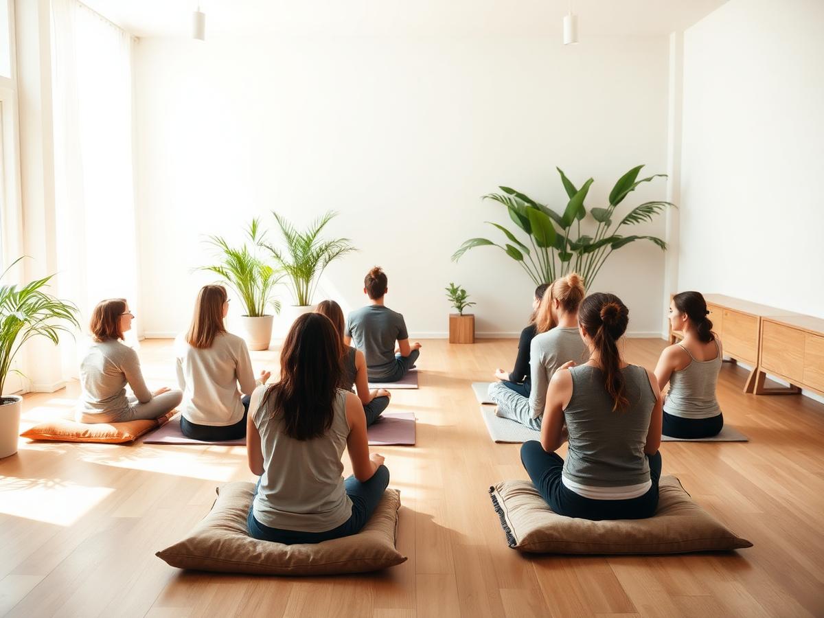 Personas reunidas en un taller de mindfulness a luz natural